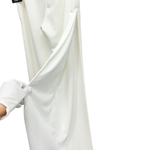 Lulus High Waist Stretch Crepe Side Slits Wide Leg Pants White size Small NWOT - Picture 4 of 8